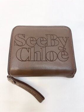 See By Chloe Vintage Leather Embroidered Logo Zip Around Wallet Brown
